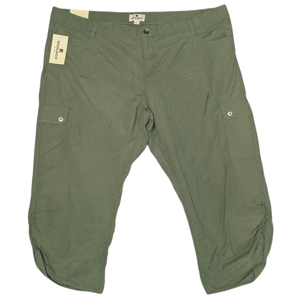 Nwt Woolrich Army Green Cargo Capri Hiking Walking Ruched Leg Pants Women's 14